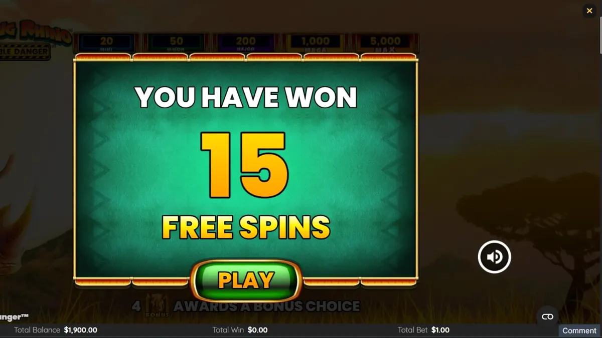Raging Rhino Double Danger slot machine interface sa isang African savannah setting